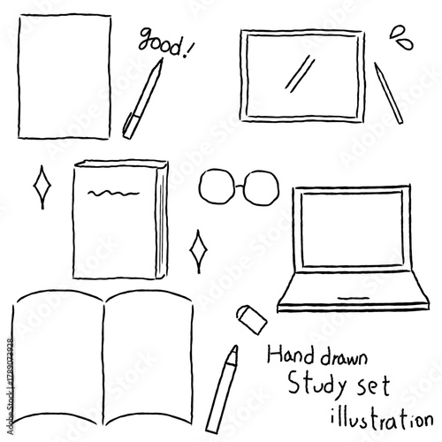 手描きのかわいいくてシンプルな勉強アイコンセット