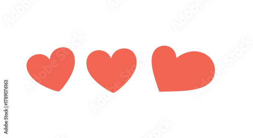 Simple flat vector illustration of three red hearts in a row, an iconic symbol for love, romance, and Valentine's Day celebrations
