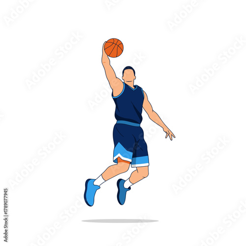 Dynamic basketball player soaring for a powerful slam dunk, capturing athletic action and competitive spirit