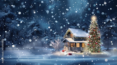 Christmas_house_with_snow_falling_at_night