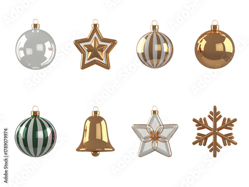 Elegant Gold Christmas Decoration Elements on Transparent Background