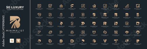 Set of financial logo design. Abstract arrow chart with letter logo icon vector. Golden logo usable for business company and corporate.