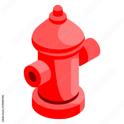 red water hydrant rescue isometric icon danger warning flat color vector illustration template design