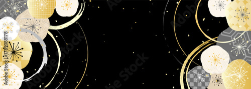 シックな梅の花柄の和風背景イラスト