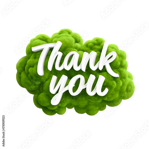 Green broccoli florets forming a cloud shape with white handwritten thank you text inside on a black background