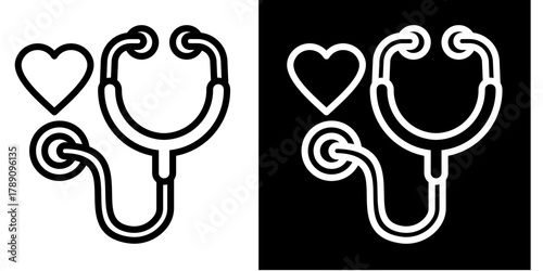 Stethoscope Icon Set White Style Collection
