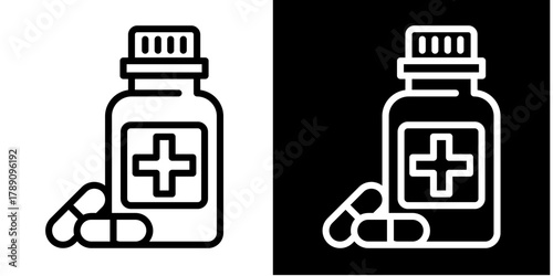 Medicine Bottle Icon Set White Style Collection