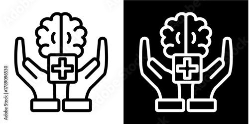 Mental Health Support Icon Set White Style Collection