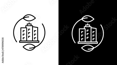 Green Building  White Icon Set Design