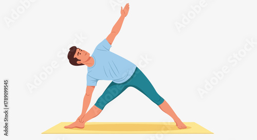 Man in Extended Side Angle Yoga Pose - Utthita Parsvakonasana Illustration