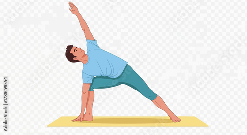 Man in Extended Side Angle Yoga Pose - Utthita Parsvakonasana Illustration