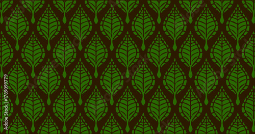Green leafy seamless pattern with organic repeating shapes forming a natural decorative texture.