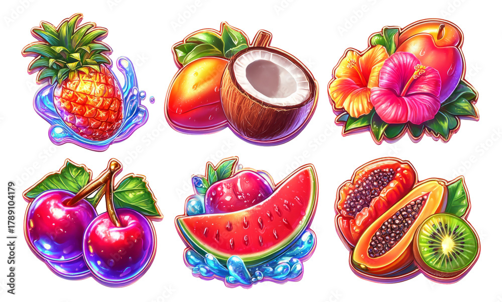 Fototapeta premium Colorful Tropical Fruits Collection with Beautiful Illustrations on Transparent Background