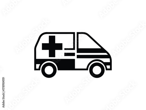 Two- Tone Ambulance Icon with Cross on White Background Medical Vehicle healthcare transport
