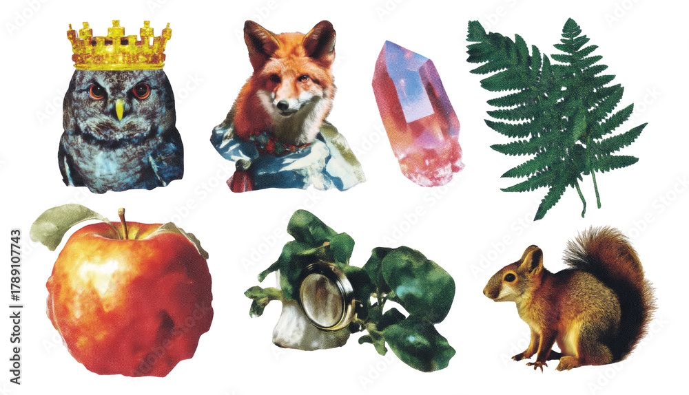 Fototapeta premium Colorful Illustration of Isolated Objects with Nature and Wildlife Elements