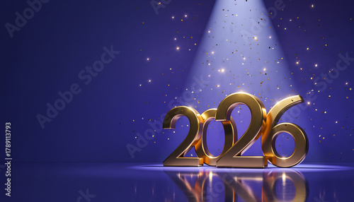 Happy New Year poster with golden letters 2026 on dark shimmering purple and dark blue background Happy Celebration Sparkles Banner Generative AI	