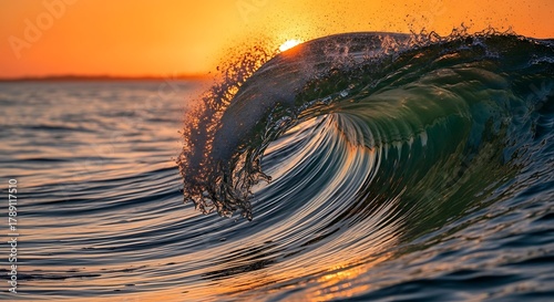 Fototapeta Naklejka Na Ścianę i Meble -  Majestic Ocean Wave Crashing at Sunset with Golden Light