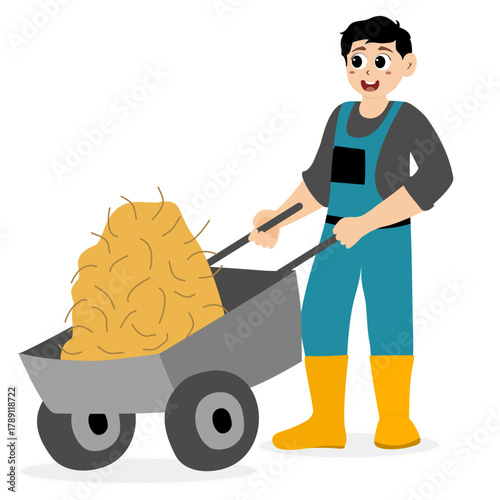 Agricultural worker. Farmers Characters Harvesting on Farm. Farming, harvesting, collecting vegetables. Diverse people, man and woman farm workers cartoon character set with different occupation. 