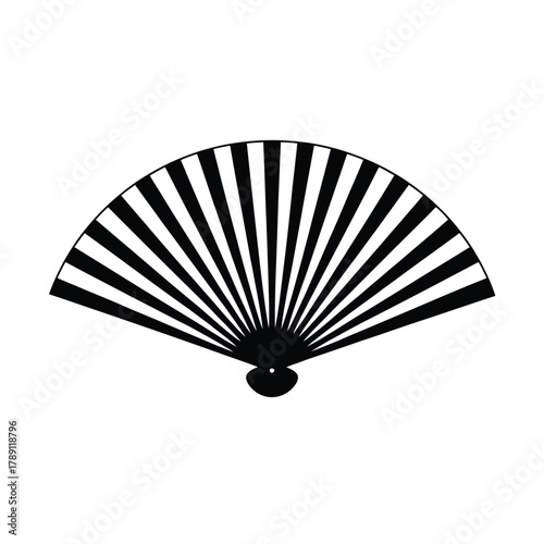 Black and white graphic of a traditional folding fan