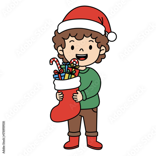 Happy Little Boy Holding a Christmas Gift