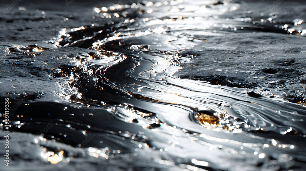 Naklejka premium Crude Oil Spill on Water Surface Environmental Disaster.