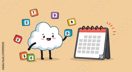 Cloud character scheduling tasks with calendar for planning.