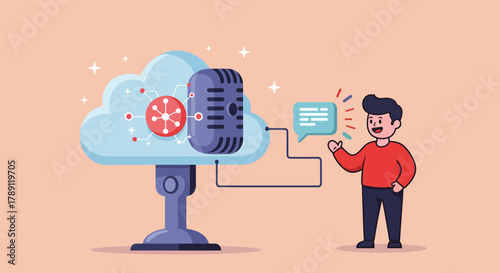 Cloud computing and voice recognition technology illustration.