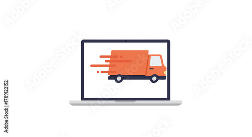 Fast delivery service concept on a laptop screen with a truck.