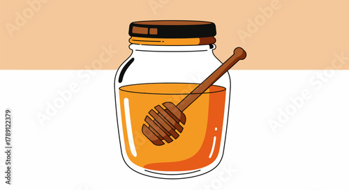 Honey Jar with Dipper - A Sweet and Golden Delight.