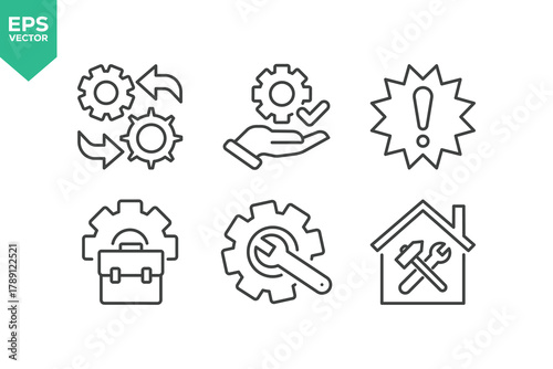 Set Of Repair Line Icons. The set includes a Maintenance, Repairman, Home Repair, Customer Service, Car Repair, Tools, Appliance Repair, and more.