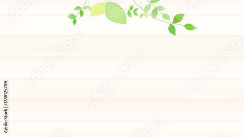 ナチュラルな白い木目の背景に葉っぱ(16:9)