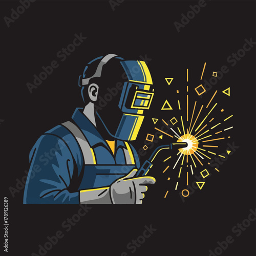 A carpenter skillfully uses a circular saw to cut through wood, creating sparks in a well-lit workshop with tools.