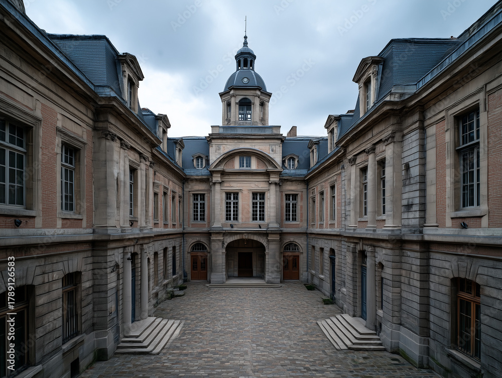 Fototapeta premium Empty historic building courtyard with classic architecture