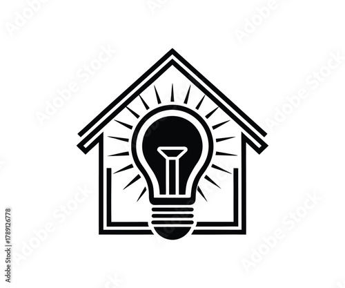 Black Icon of a House with a Light Bulb Inside Keywords: home, house, light bulb, idea