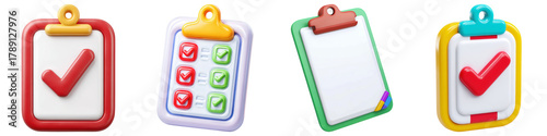 Clipboard checklist task management isolated white red green blue yellow cheerful clipboard