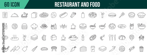 Collection of restaurant and food icons, editable and resizable vector icon templates.