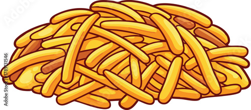 Pile Of Golden Yellow French Fries With Brown Undersides Isolated On White