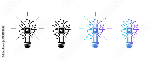 AI innovation lightbulb icon set
