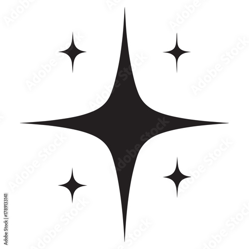 Black starburst and sparkles on a white background abstract graphic