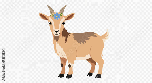 Cute Cartoon Goat with Blue Flower - Farm Animal Illustration