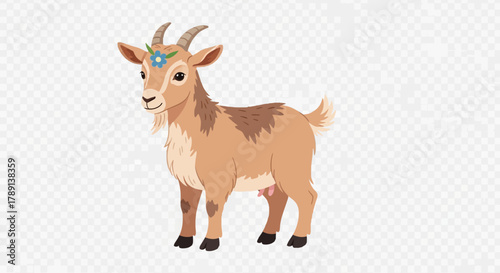 Cute Cartoon Goat with Blue Flower - Farm Animal Illustration