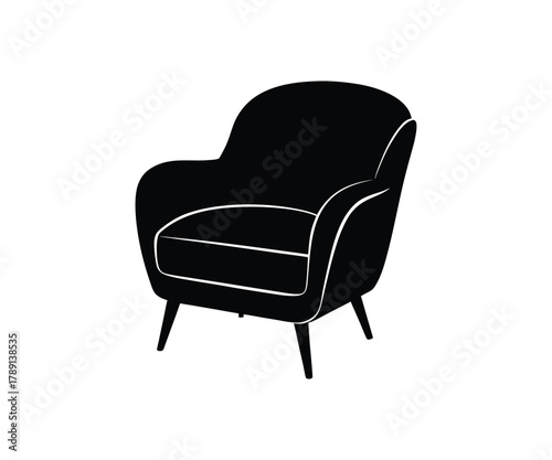 Black Silhouette of a Classic Armchair with Piped Edges and Tapered Legs furniture