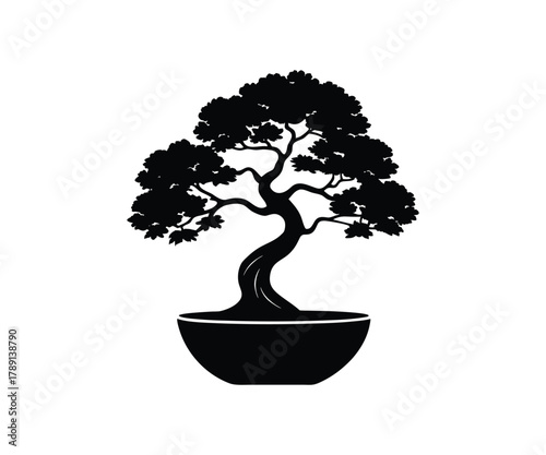 Black Silhouette of a Bonsai Tree in a Pot potted plant