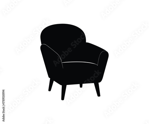 Black Silhouette of a Modern Armchair with Rounded Back and Tapered Legs furniture contemporary