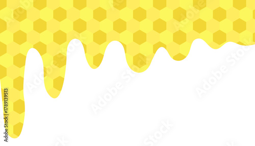 垂れる蜂蜜のフレームイラスト　ハニカム構造　背景　パターン