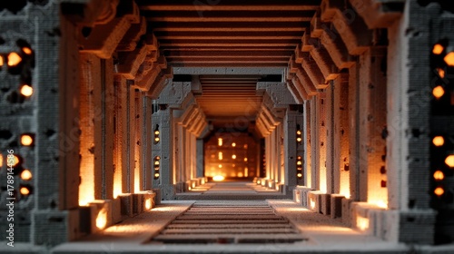 Fototapeta Naklejka Na Ścianę i Meble -  A tunnel interior with warm lighting and architectural design