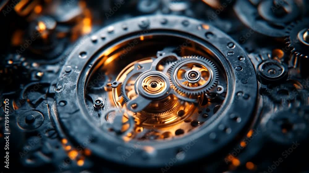 Intricate close-up of clockwork gears in motion