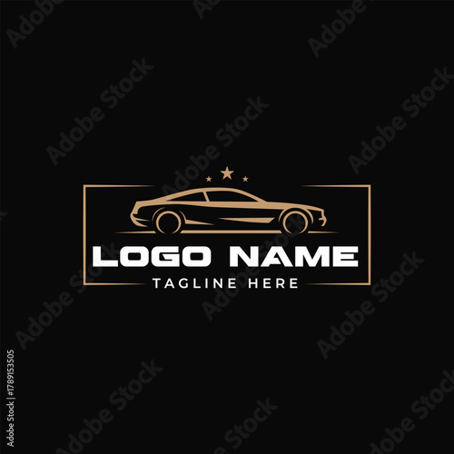 Elegant Car Logo Design with Sleek Vehicle Silhouette and Star Accents for Automotive Business Branding and Luxury Vehicle Presentation