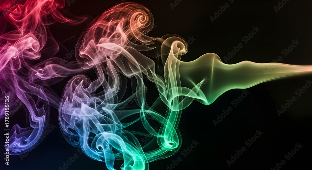 Obraz premium Colorful Smoke Abstract Background Swirling Smoke Texture on Black Backdrop.