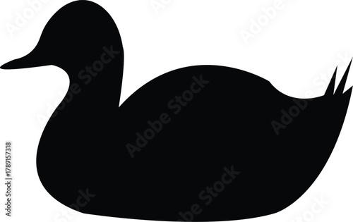 Minimalist black and white vector illustration of a duck silhouette. Simple waterfowl bird shape ideal for logos, icons, and wildlife themes